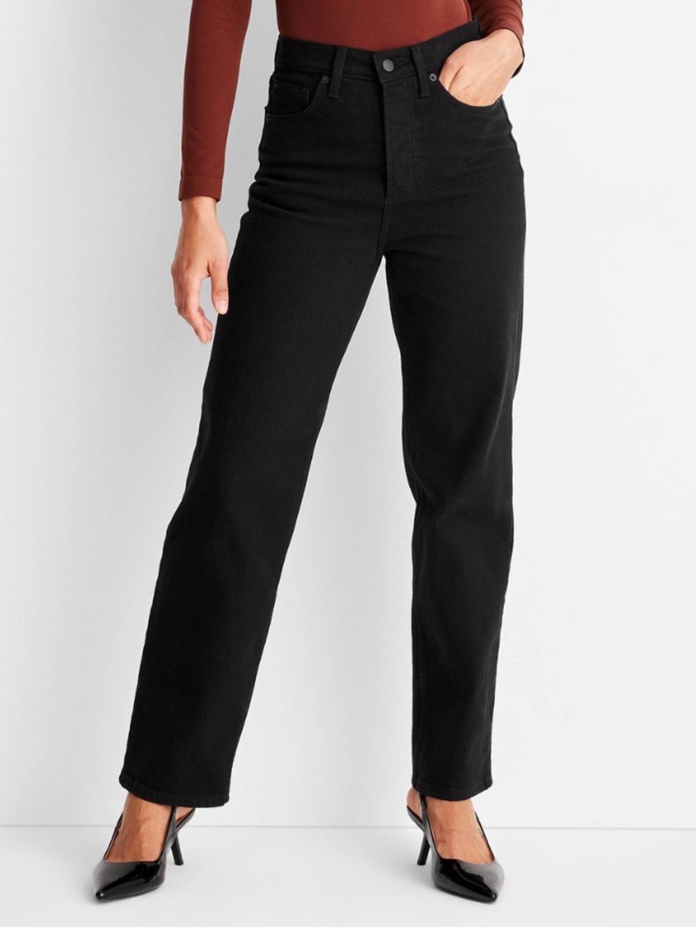 NWT Size 12 Universal Thread Black High Rise Straight Leg Button Fly Jeans